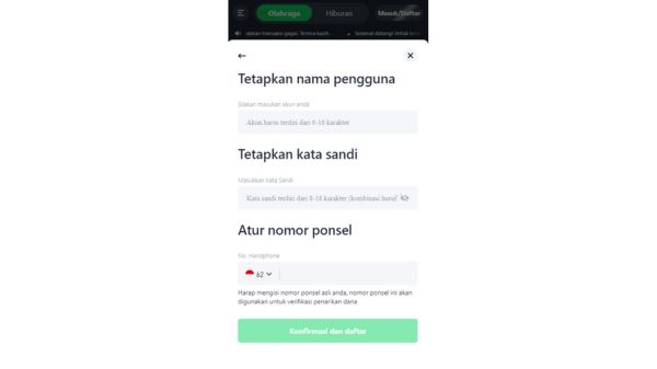 Formulir pendaftaran Spotbet