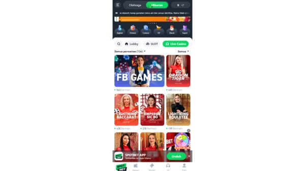 Permainan live casino di Spotbet