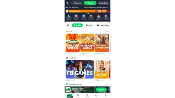 Aplikasi mobile Spotbet untuk Android dan iOS